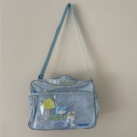 Gerber Handbags - VTG 90s Y2K Insulated Diaper Bottle Bag Gerber Baby w/ Changing Pad Blue Animals
